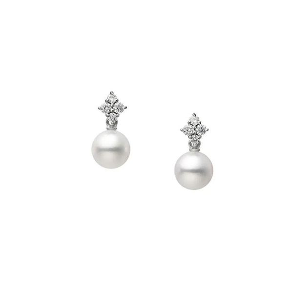 Classic Akoya Cultured Pearl and Diamond Earrings